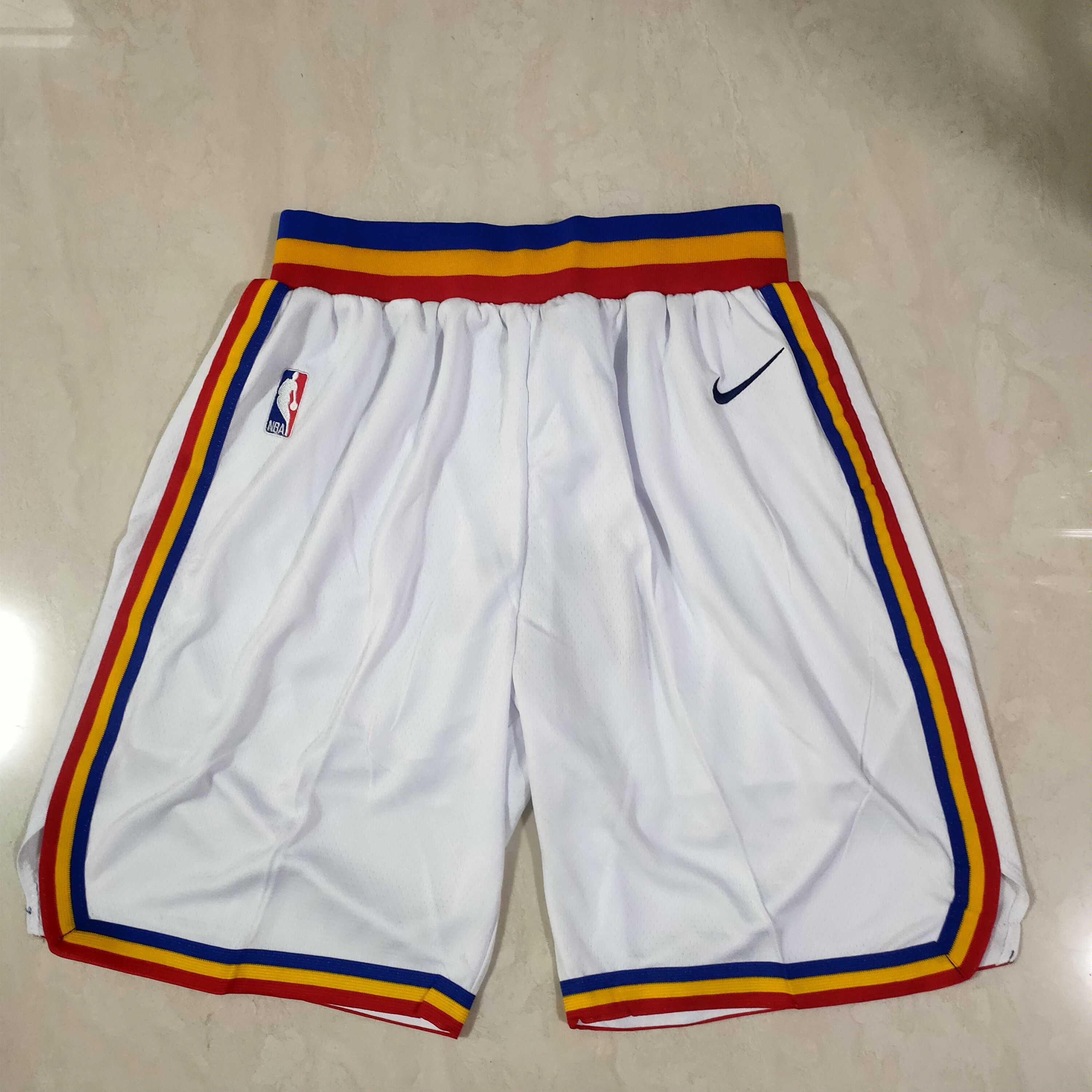 Men NBA Golden State Warriors White Shorts 0416